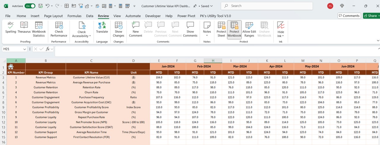 Actual Numbers Input Sheet