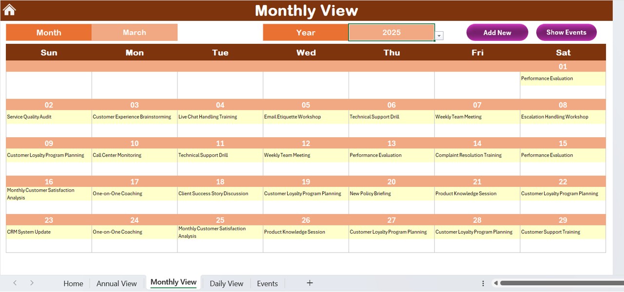 Monthly View Sheet