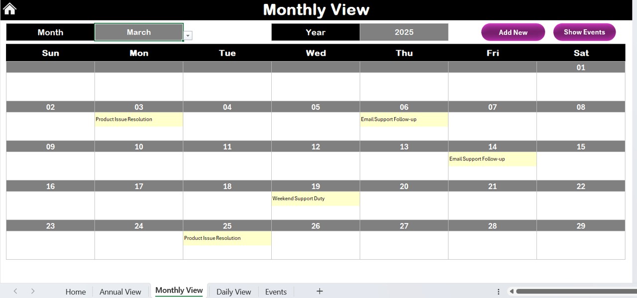 Monthly View Sheet