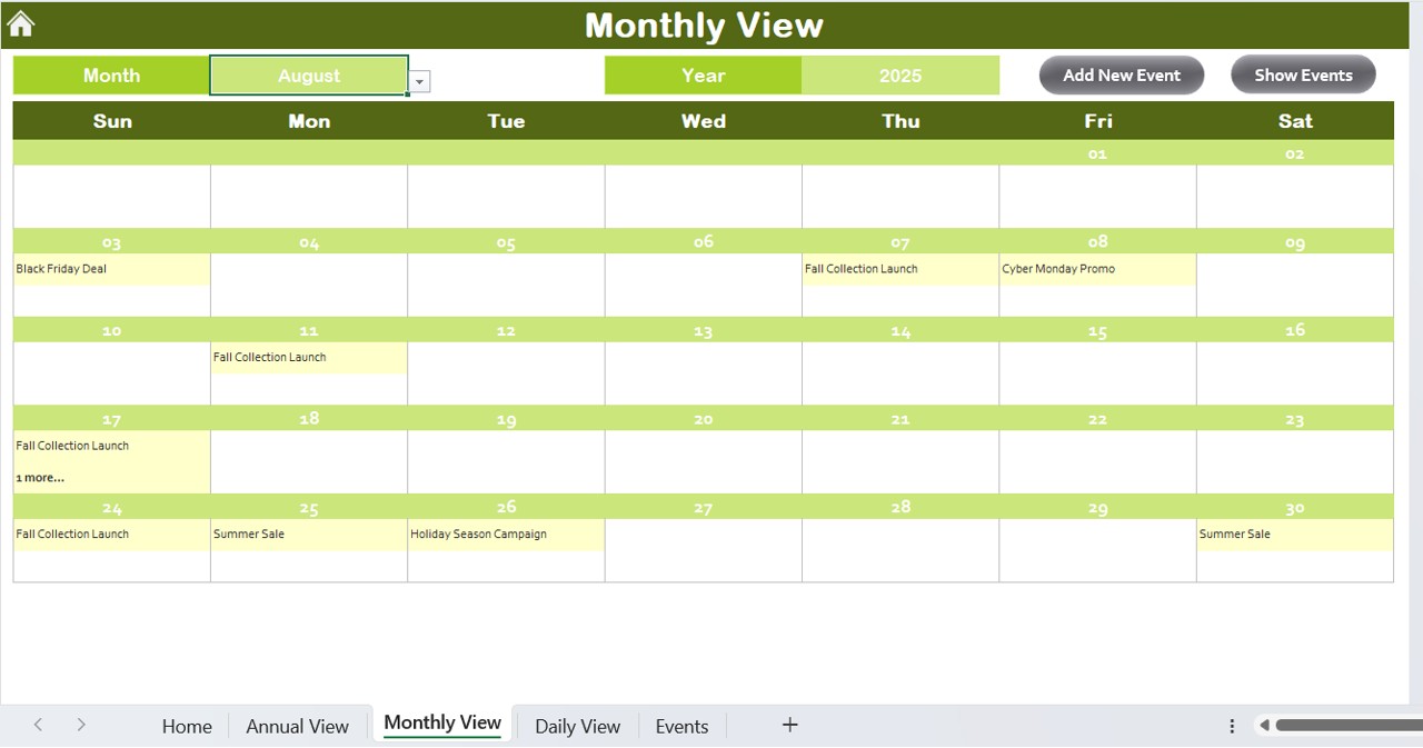 Monthly View Sheet