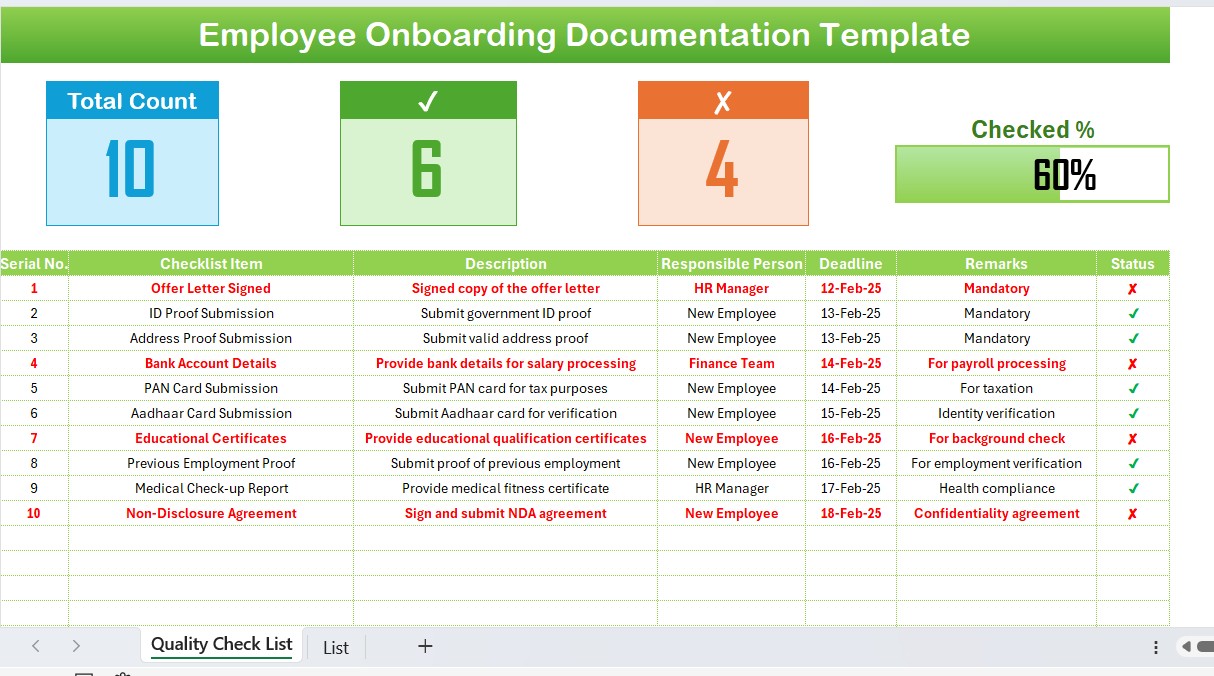 Employee Onboarding Documentation Checklist