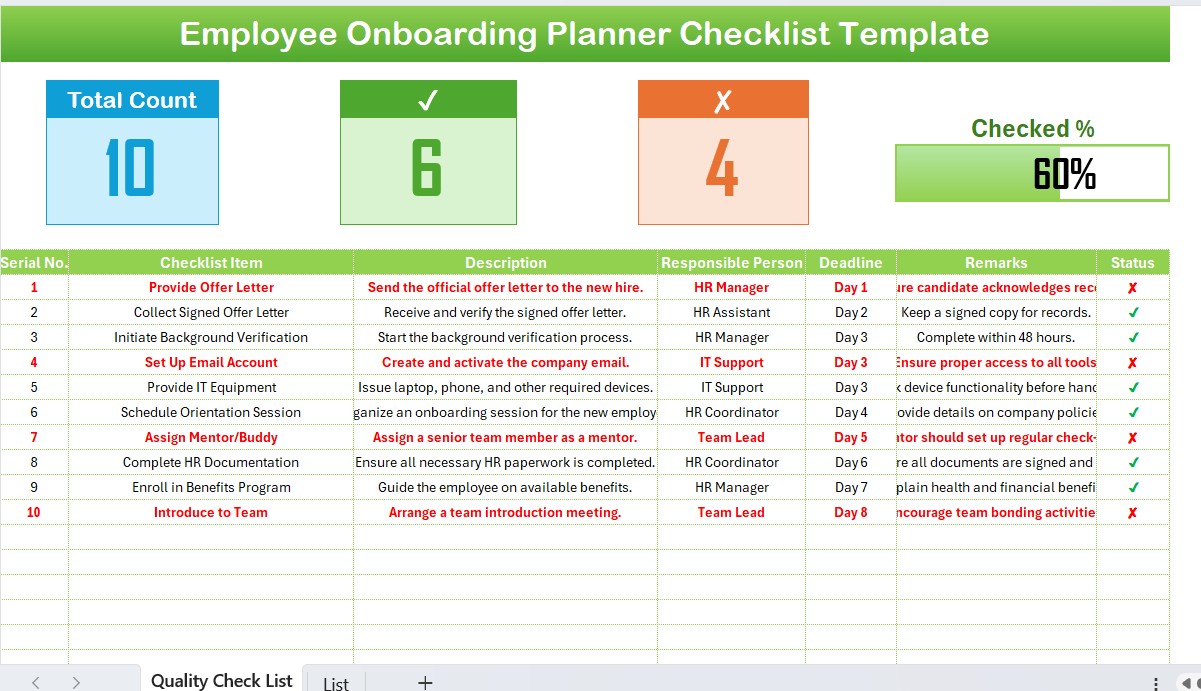 Employee Onboarding Planner Checklist