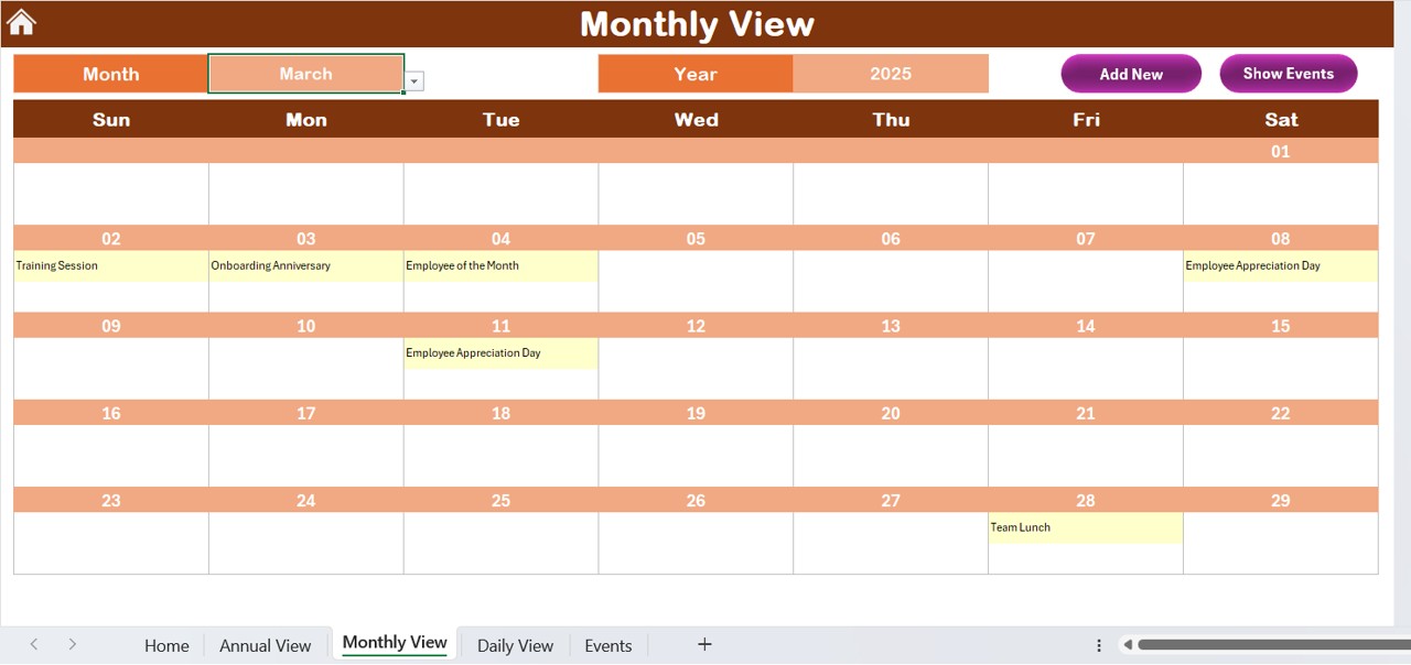 Monthly View Sheet