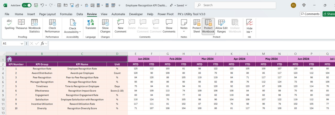 Actual Numbers Input Sheet