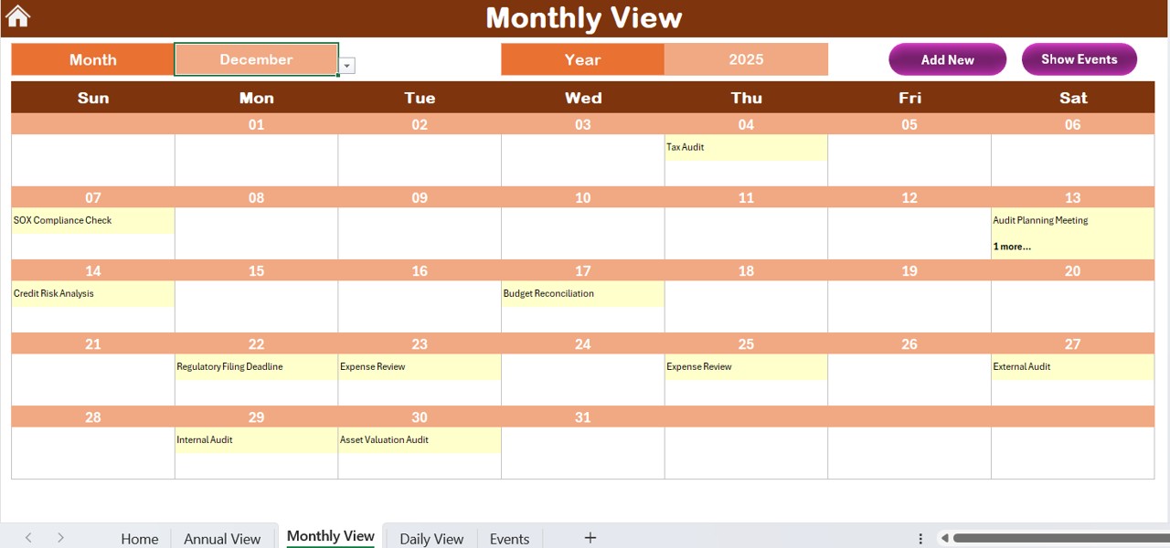 Monthly View Sheet