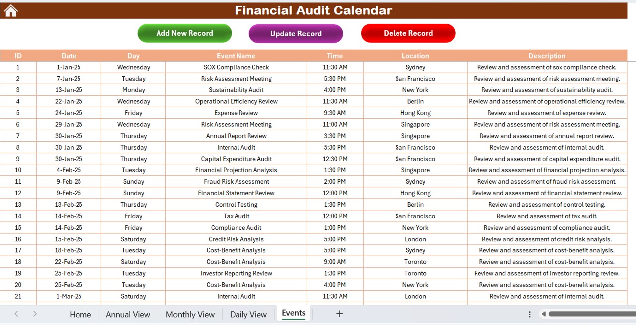 Events Sheet