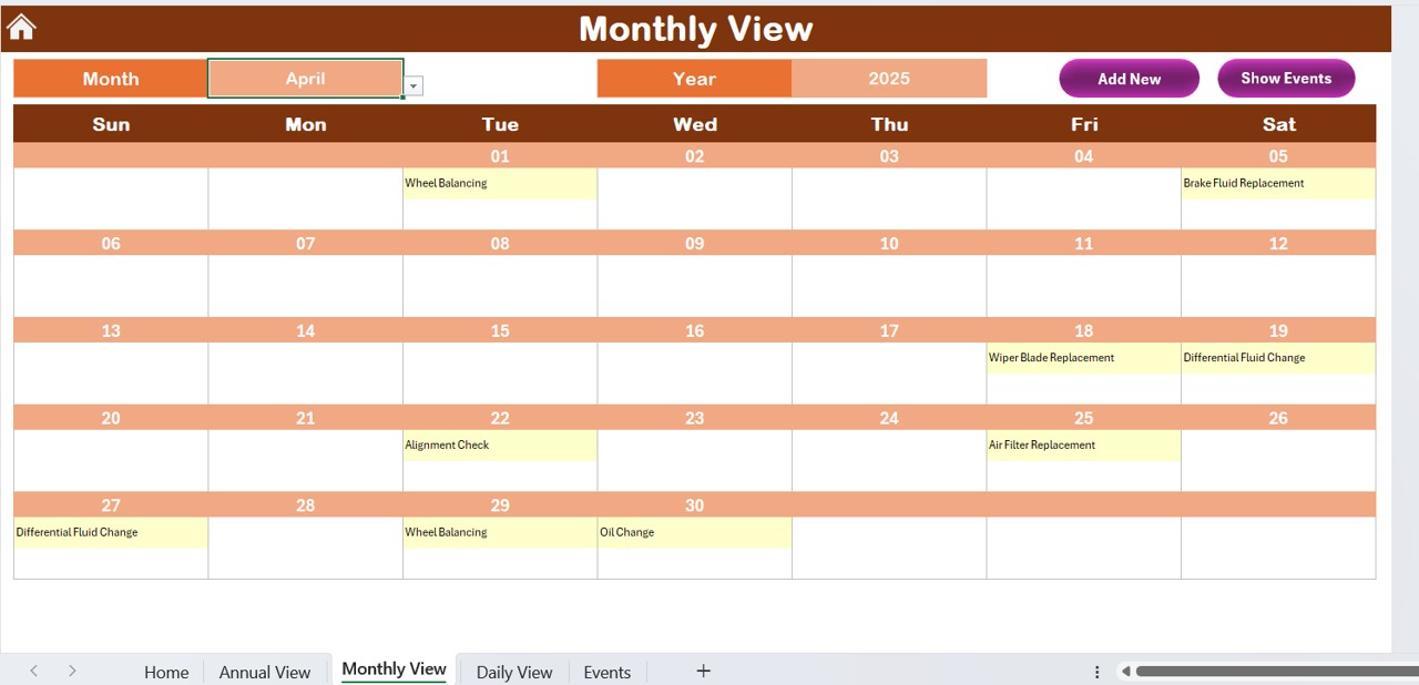 Monthly View Sheet