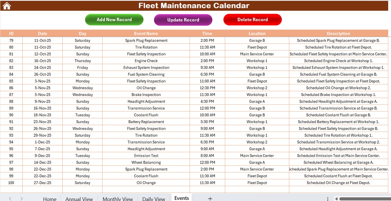 Events Sheet