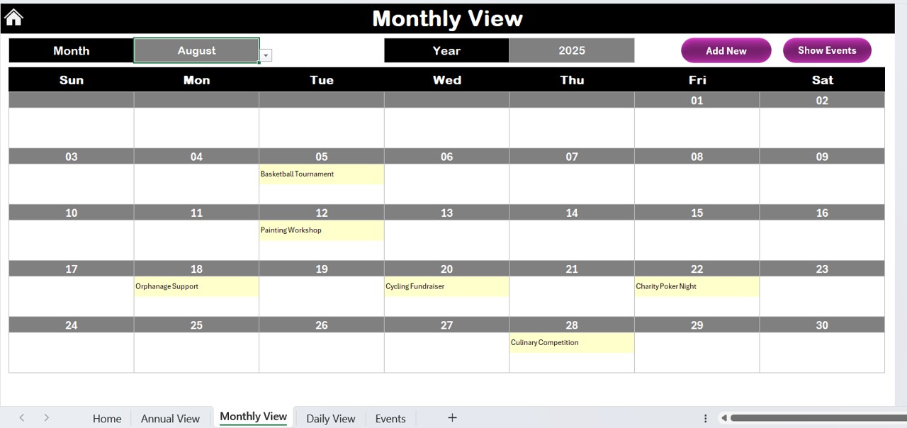 Monthly View Sheet