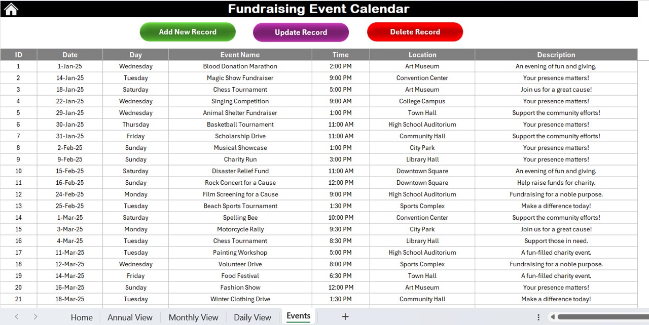 Events Sheet