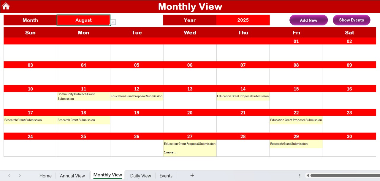 Monthly View Sheet