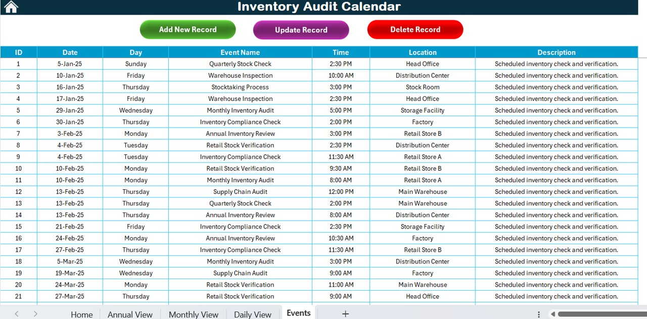 Events Sheet