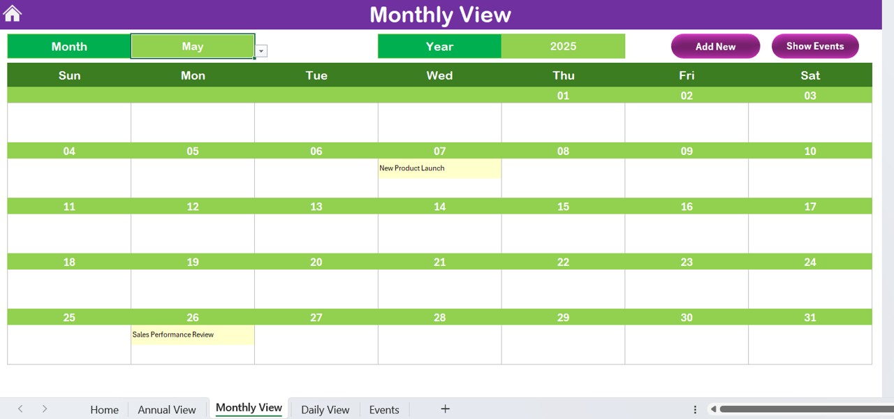 Monthly View Sheet