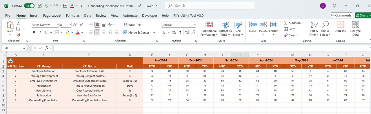 Actual Numbers Sheet Tab