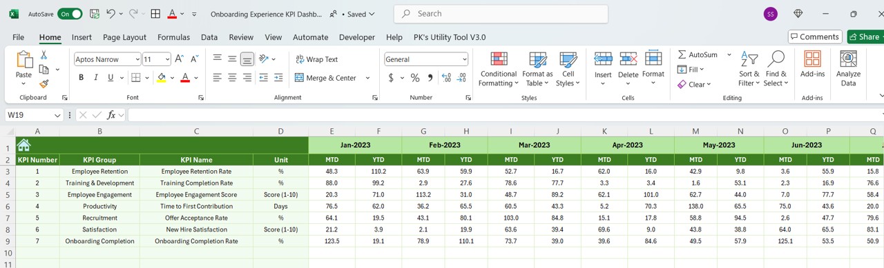 Previous Year Numbers Sheet Tab