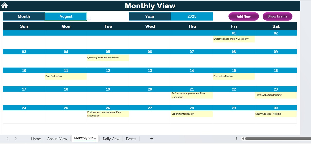 Monthly View Sheet