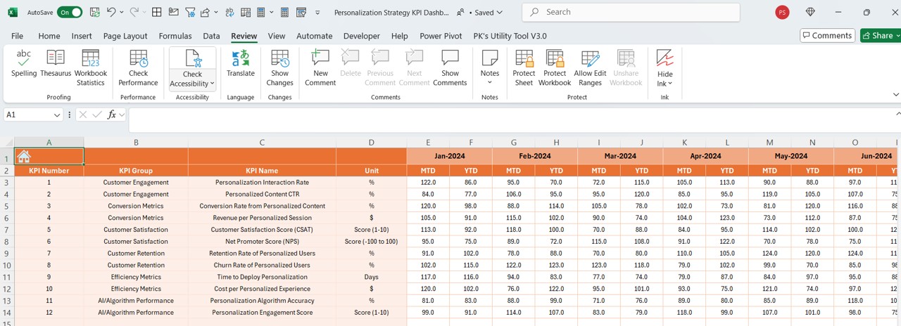 Actual Numbers Input Sheet