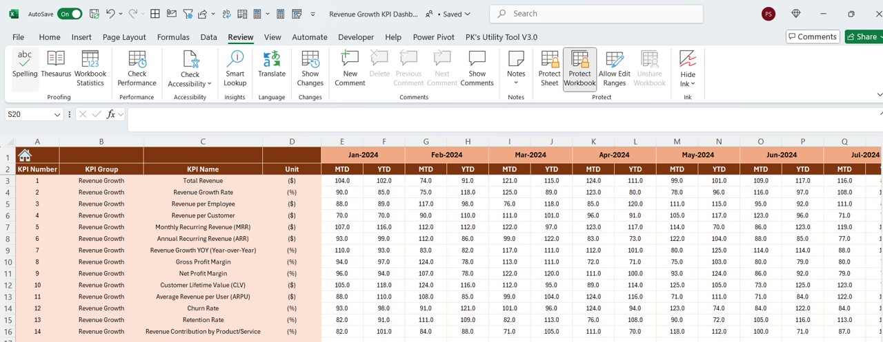 Actual Numbers Input Sheet