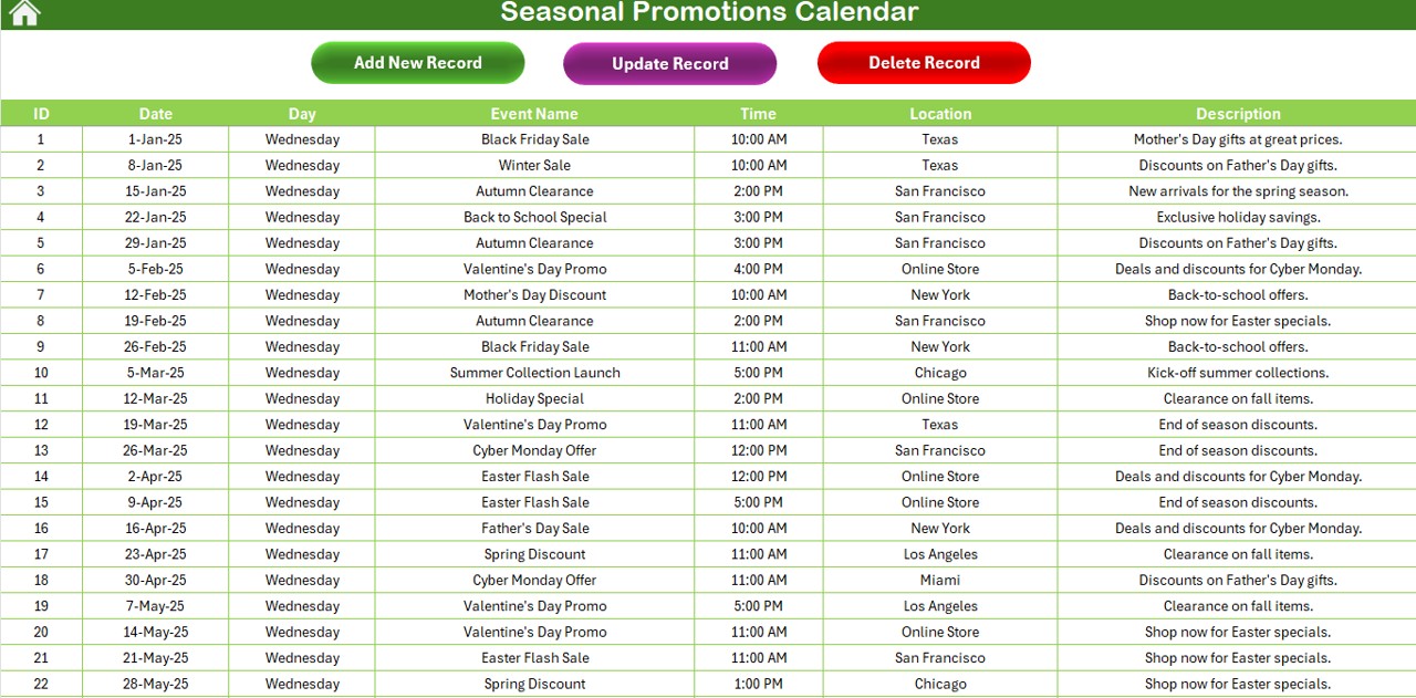 Seasonal Promotions Calendar