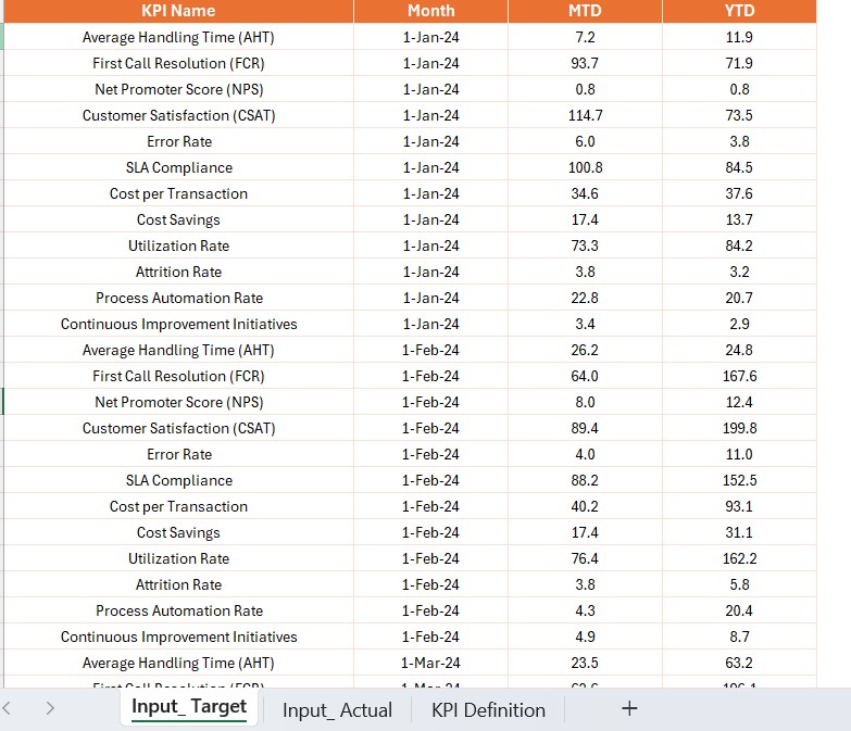 Input Actual Sheet