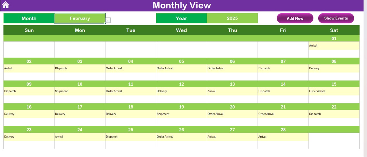 Monthly View Sheet Tab