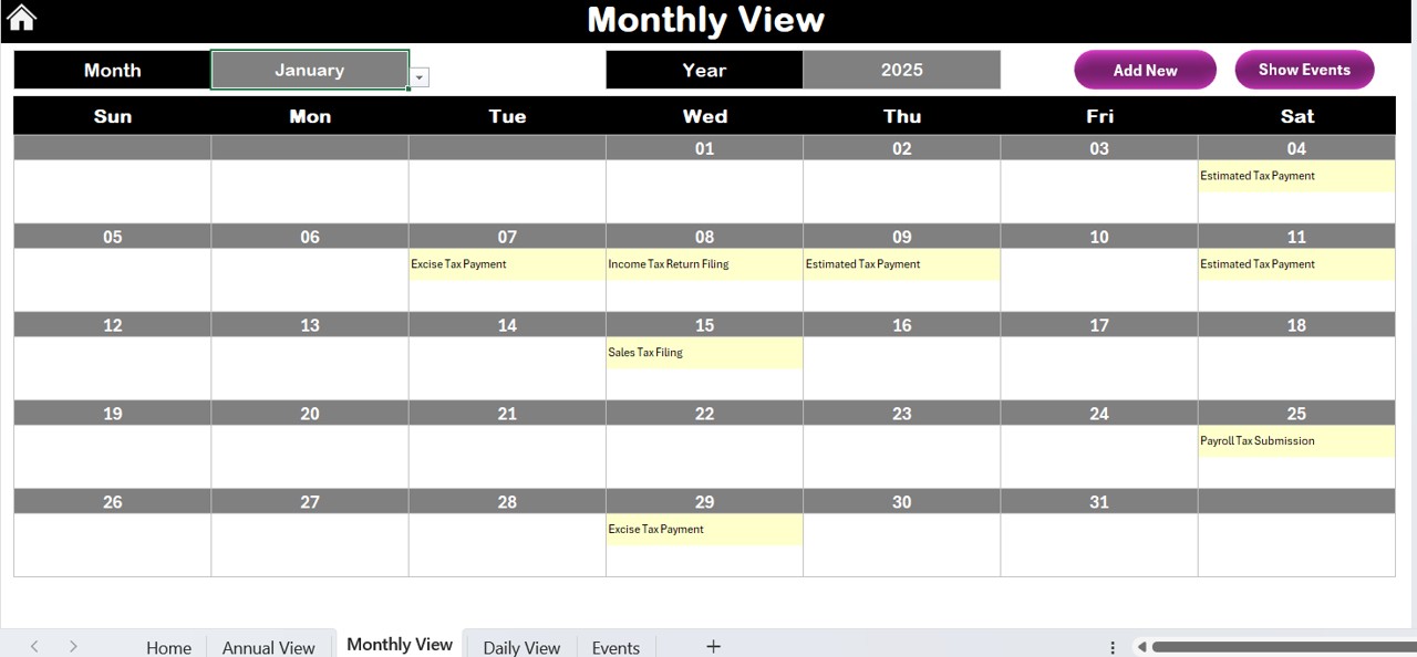 Monthly View Sheet