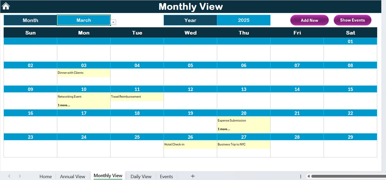 Monthly View Sheet