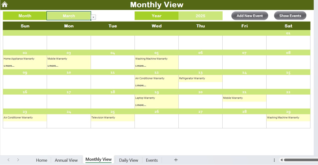 Monthly View Sheet