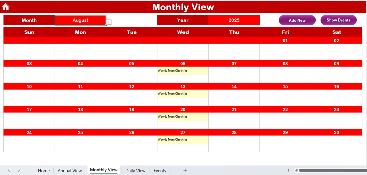 Monthly View Sheet