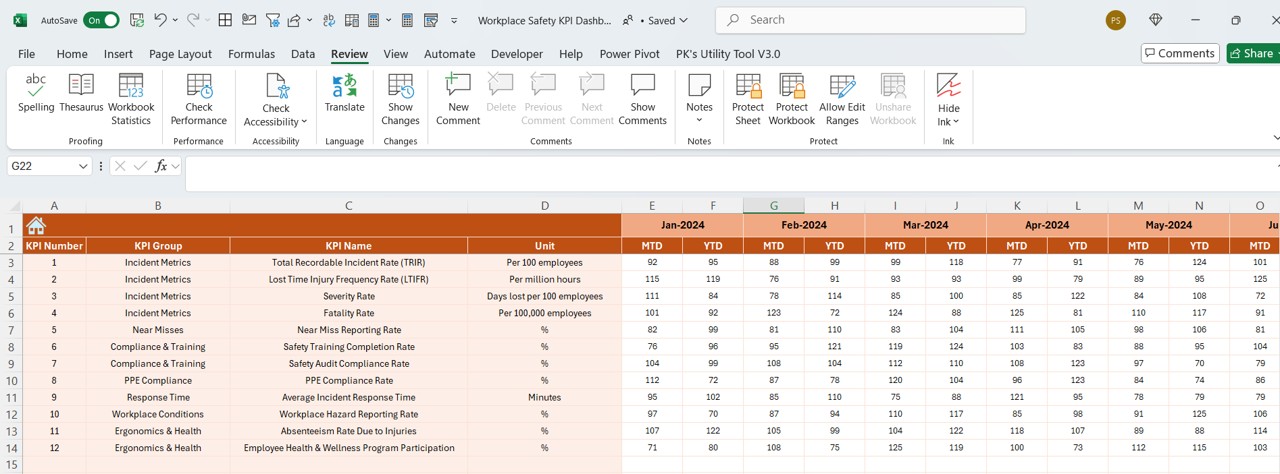 Actual Numbers Input Sheet