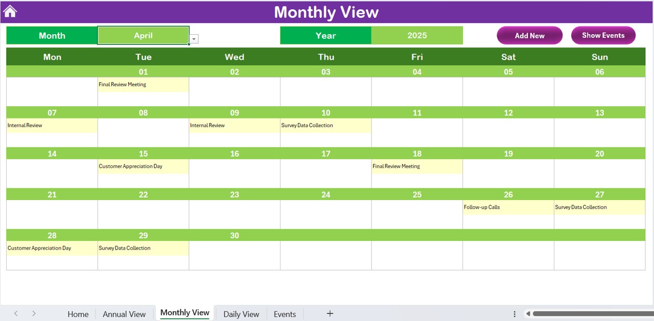 Monthly View Sheet