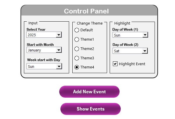 Control Panel Features