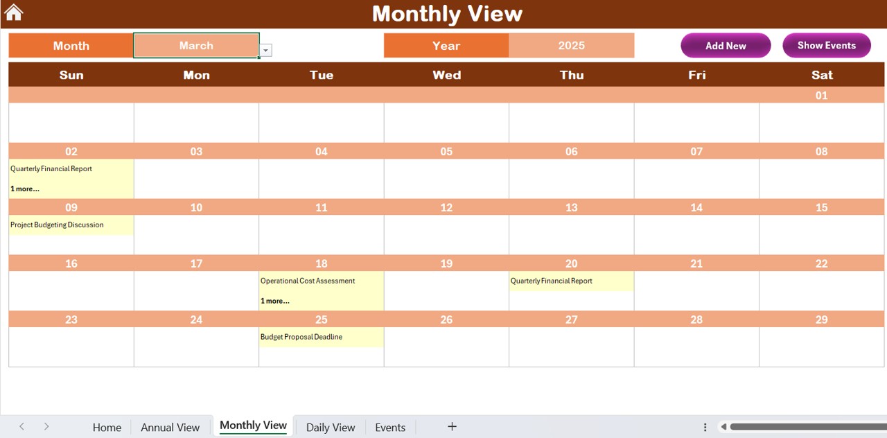 Monthly View Sheet