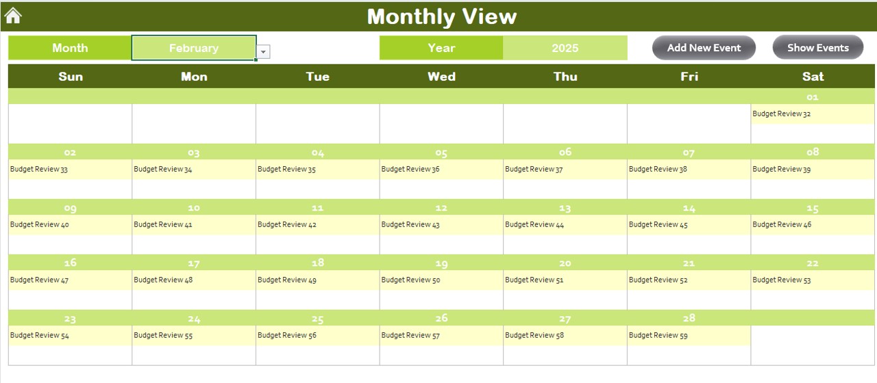 Monthly View Sheet Tab