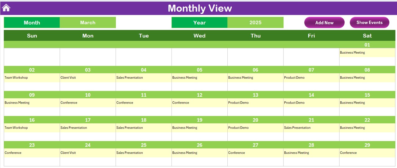 Monthly View Sheet Tab