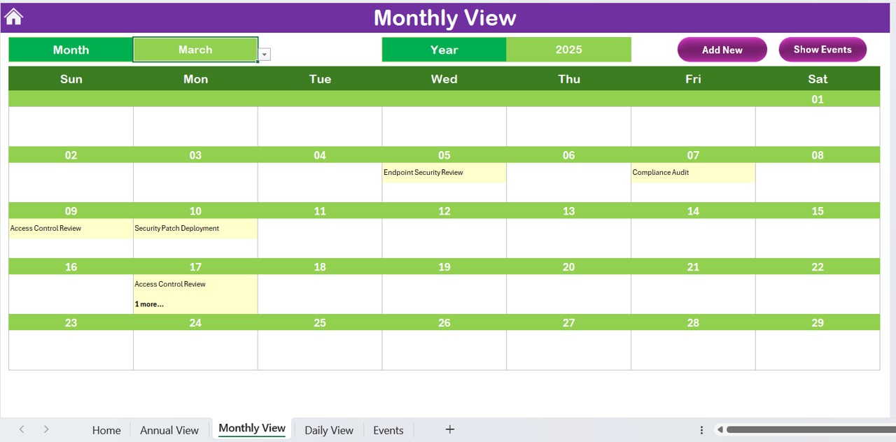 Monthly View Sheet