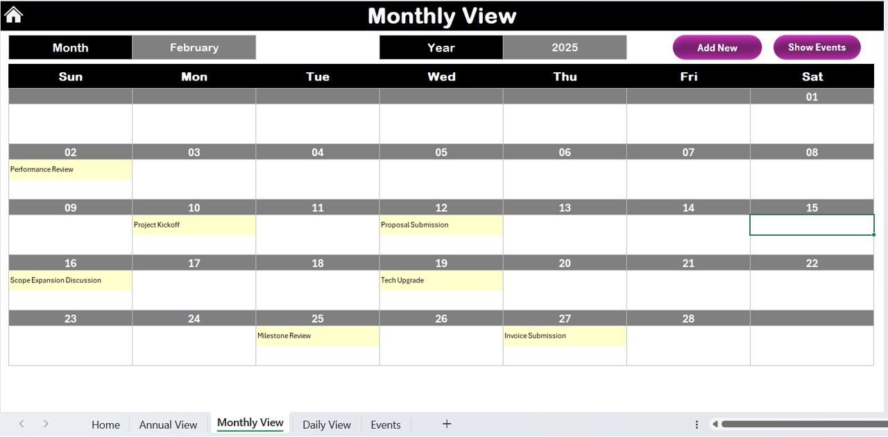 Monthly View Sheet