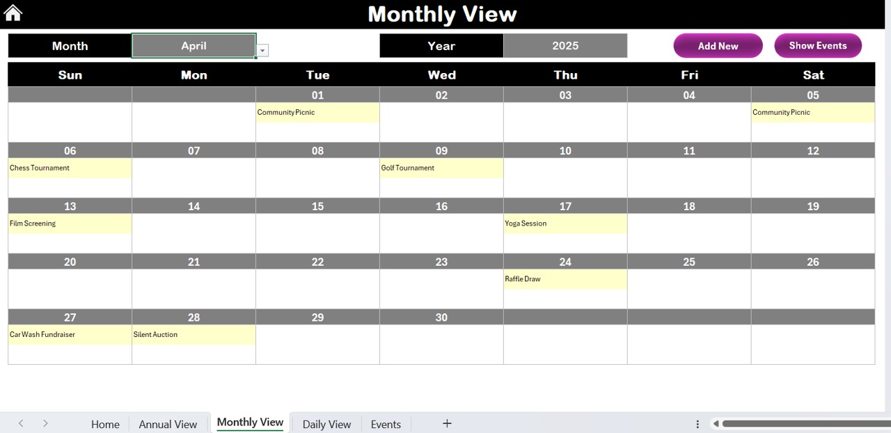 Monthly View Sheet