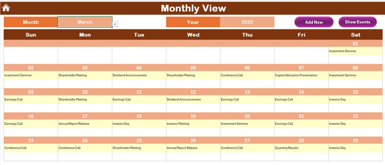 Monthly View Sheet Tab