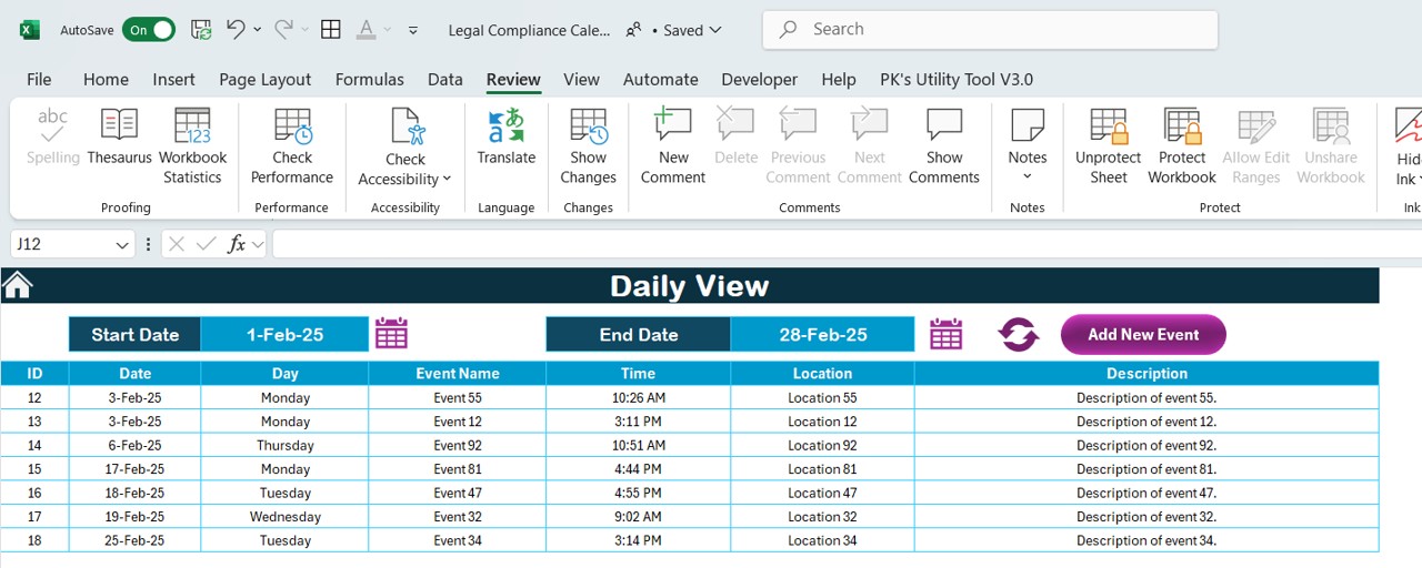 Daily View Sheet Tab