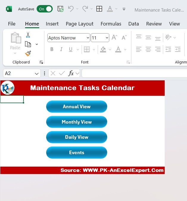 Maintenance tasks calendar