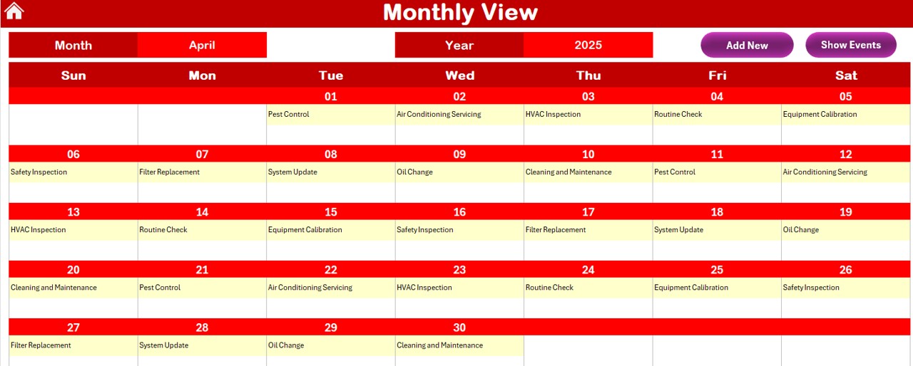 Monthly View Sheet Tab