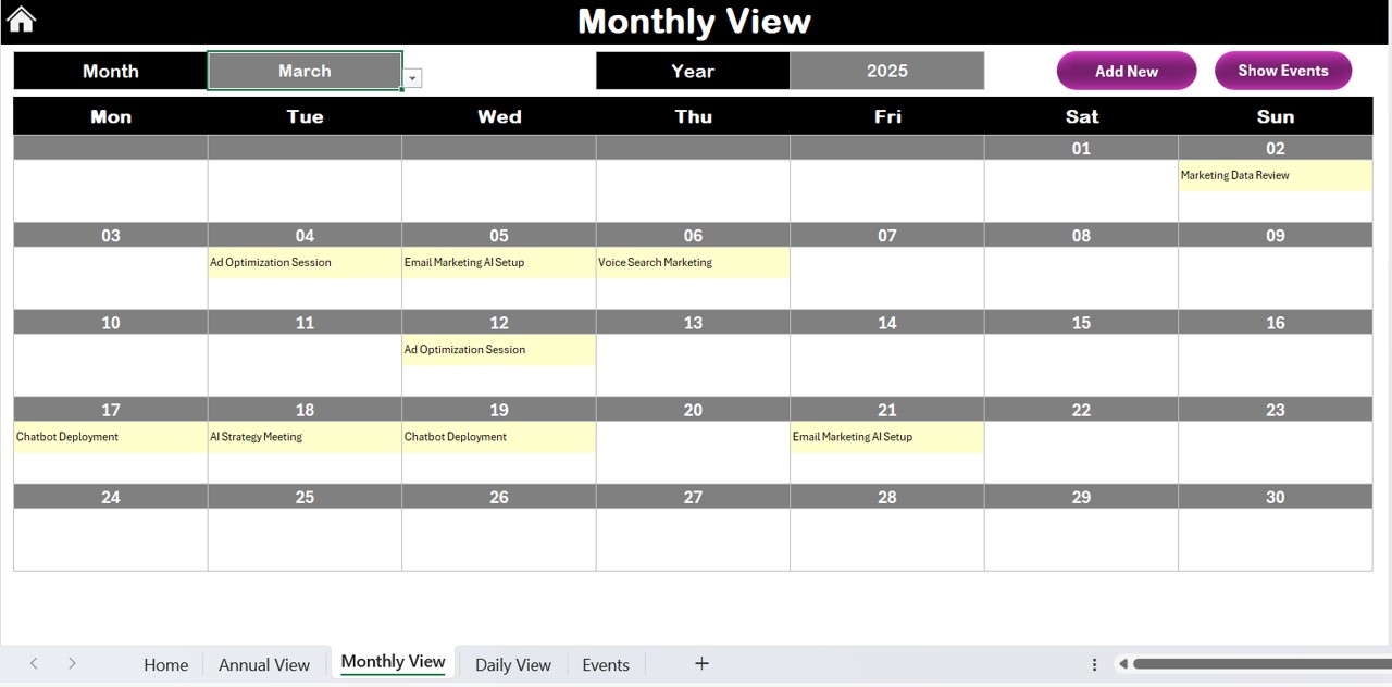 Monthly View Sheet