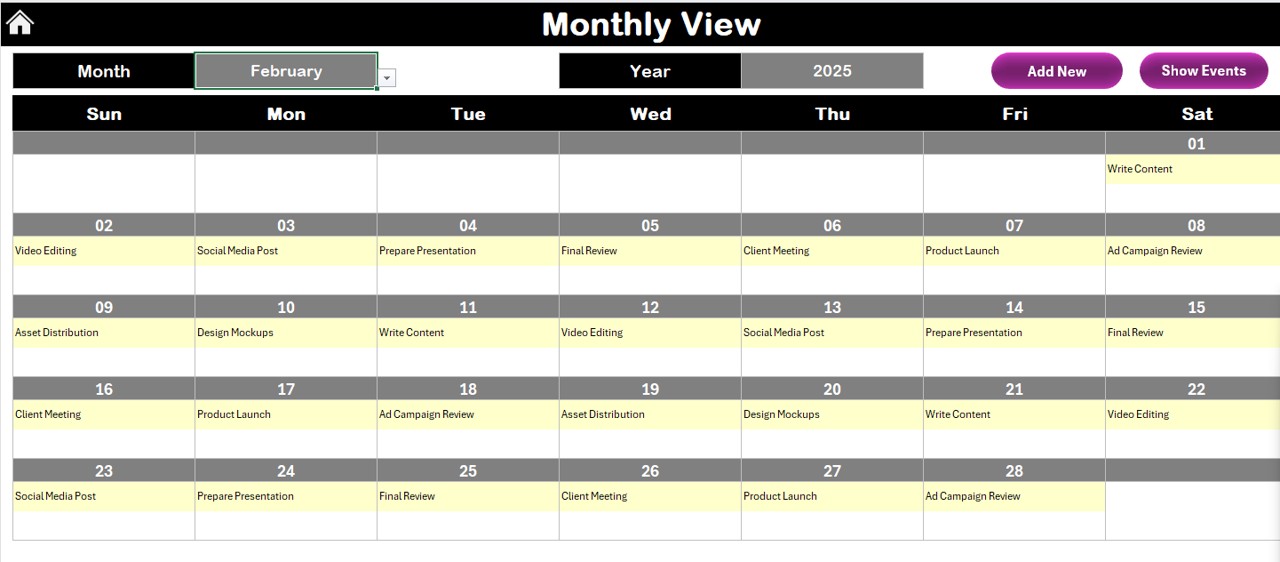 Monthly View Sheet Tab