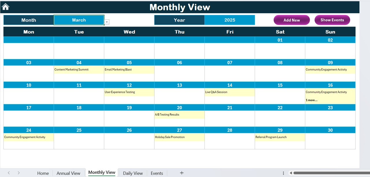 Monthly View Sheet