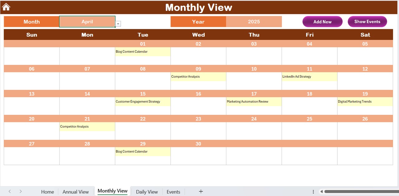 Monthly View Sheet