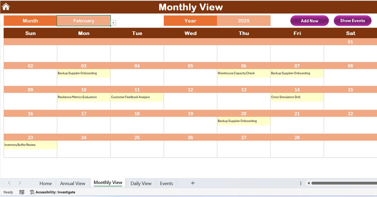 Monthly View Sheet