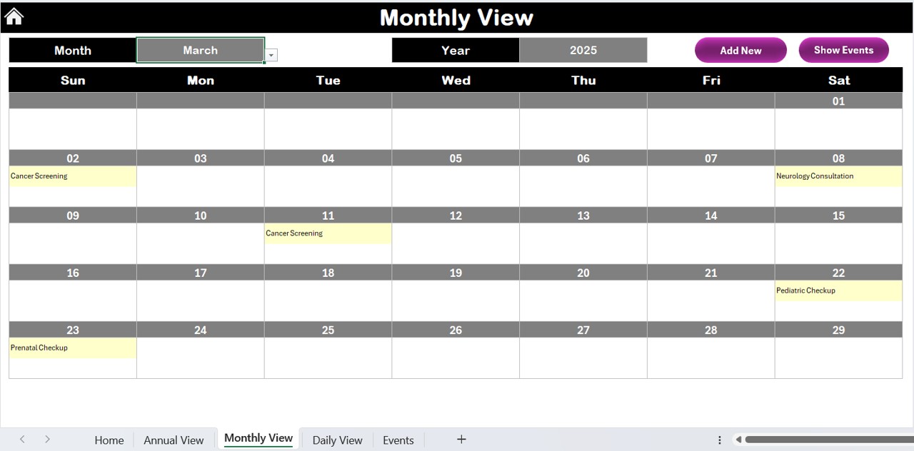 Monthly View Sheet