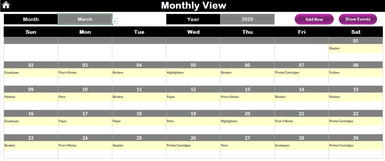 Monthly View Sheet Tab