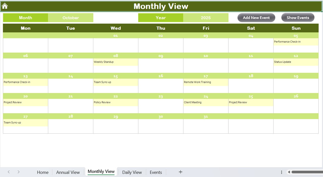 Monthly View Sheet